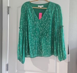 Lilly Pulitzer Emerald Blouse with Metallic Accents